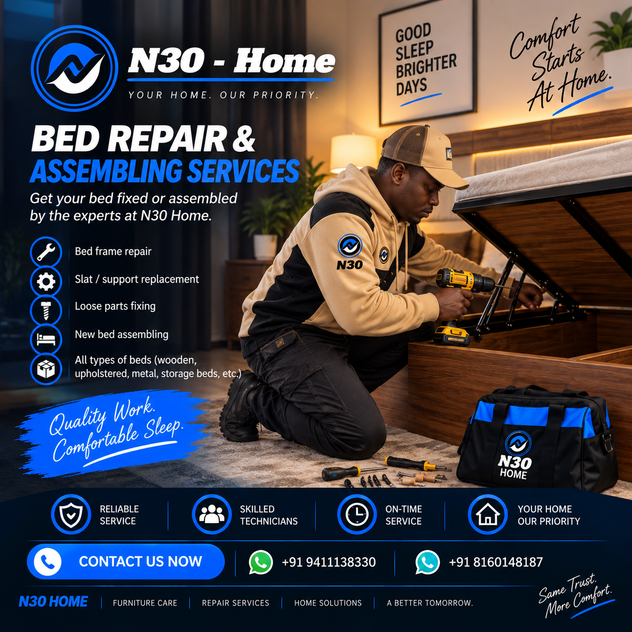 N30 Home bed repair and assembly service advertisement