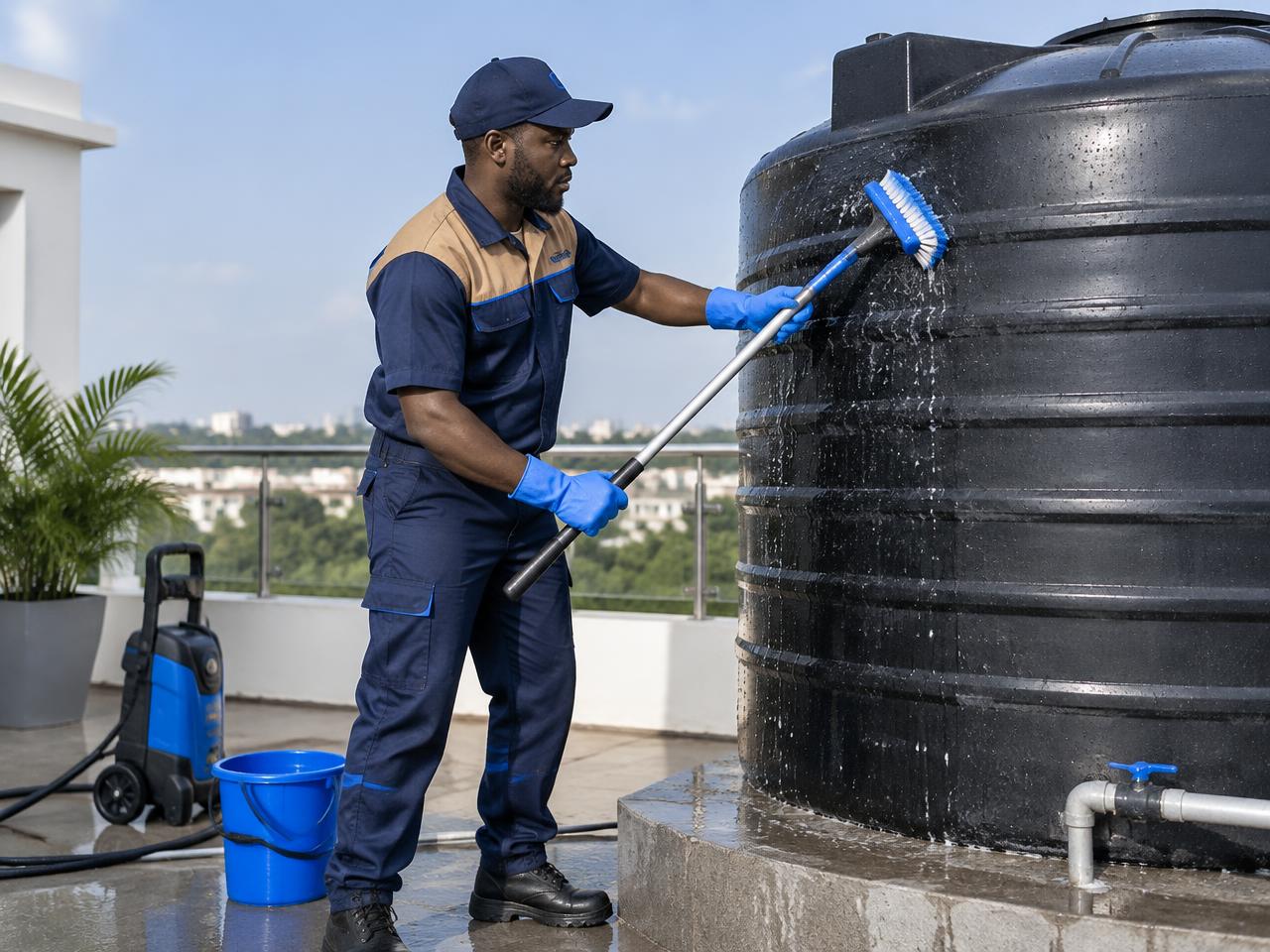 N30 Home technician cleaning a residential water tank