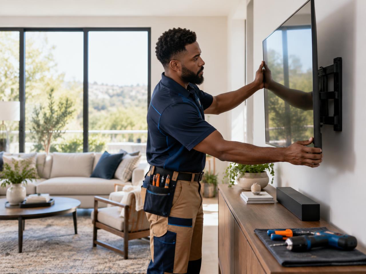 N30 Home technician mounting a television