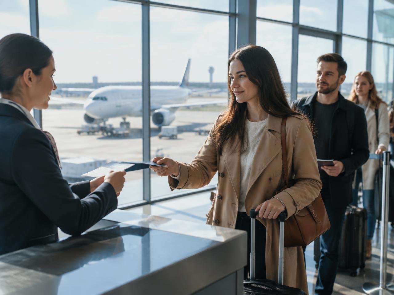 A traveller checking in for a flight at the airport