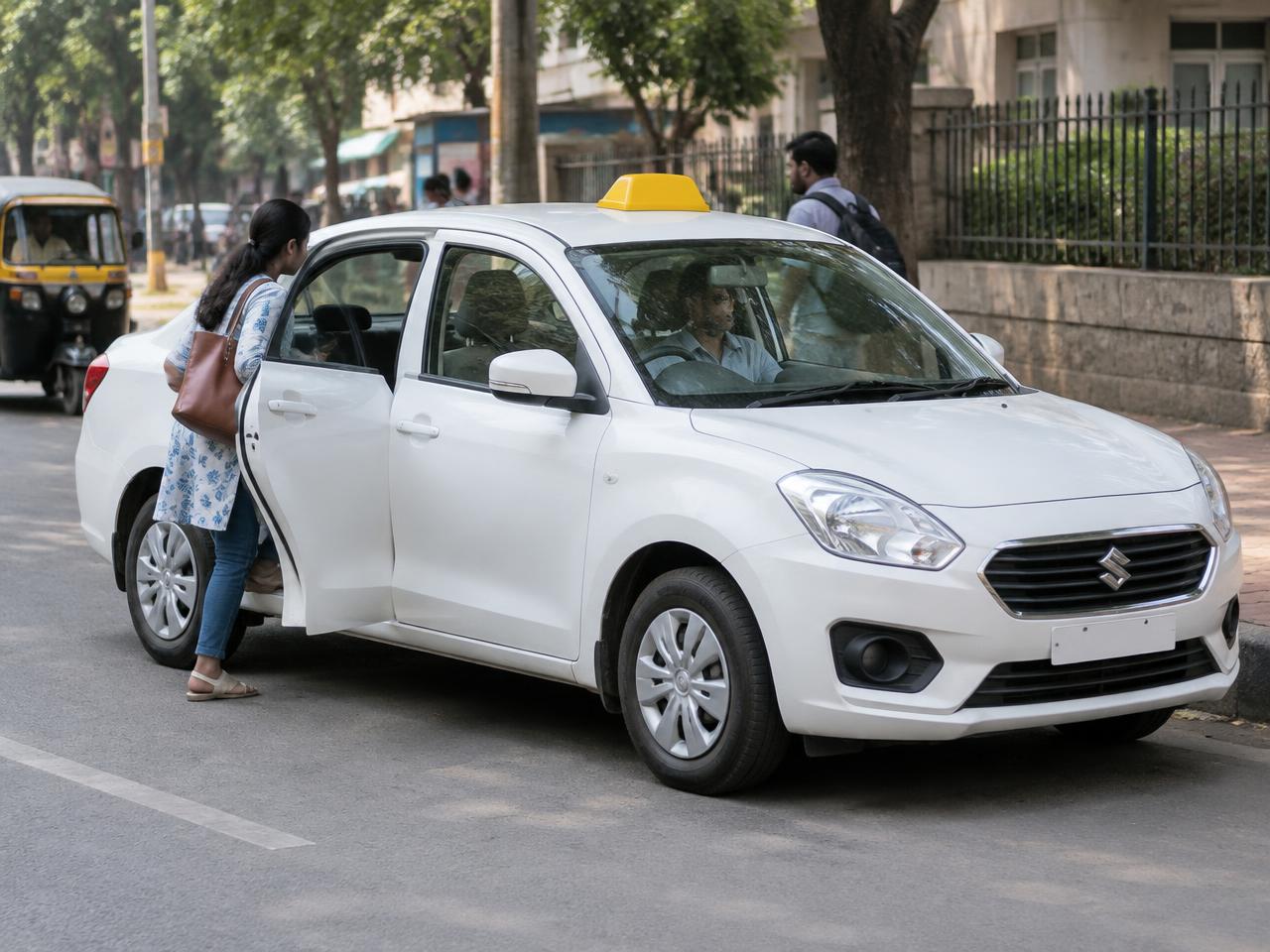 A passenger boarding a clean city taxi